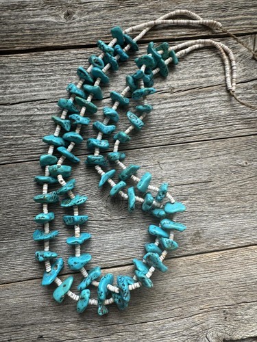 Native American Sterling Silver Multi Strand Turquoise Heishi Bead Necklace 30”