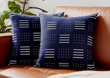 Pr 20 x 20 DEEP NAVY BLUE Modern Line  Dot Geometric Canvas Pillow Covers F25