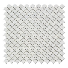 Abanico de mármol (gota de lluvia) blanco italiano (Bianco Carrara) azulejo de mosaico Carrara