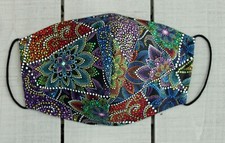 Colorful Design Print on Black background. 100 Cotton Face Mask. Hand sewn mask