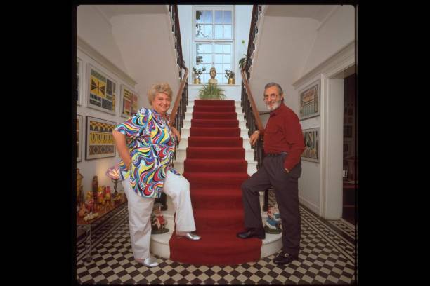 Agony aunt Claire Rayner at home with her husband Desmond 1991 Old Photo