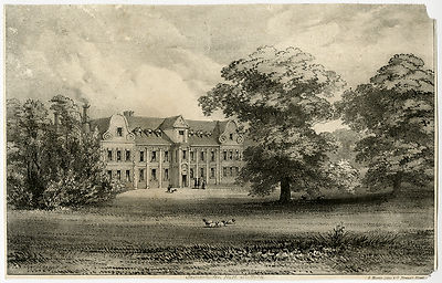 Antiker Druck-ARCHITEKTUR-SOMERLEYTON HALL-SUFFOLK-Martin-ca. 1830