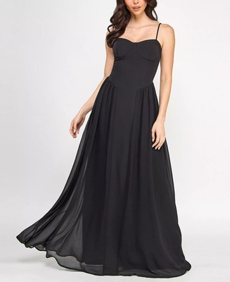 SENI & CADE Juniors Gown Medium Black Bustier Sweetheart Neck Formal Dress NWT
