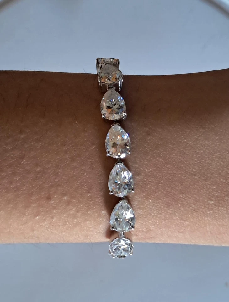 Pear 8x6 mm C.Z. Tennis Bracelet Platinum Over 925 Sterling Silver Size 6.5 Inch - Image 2 of 4