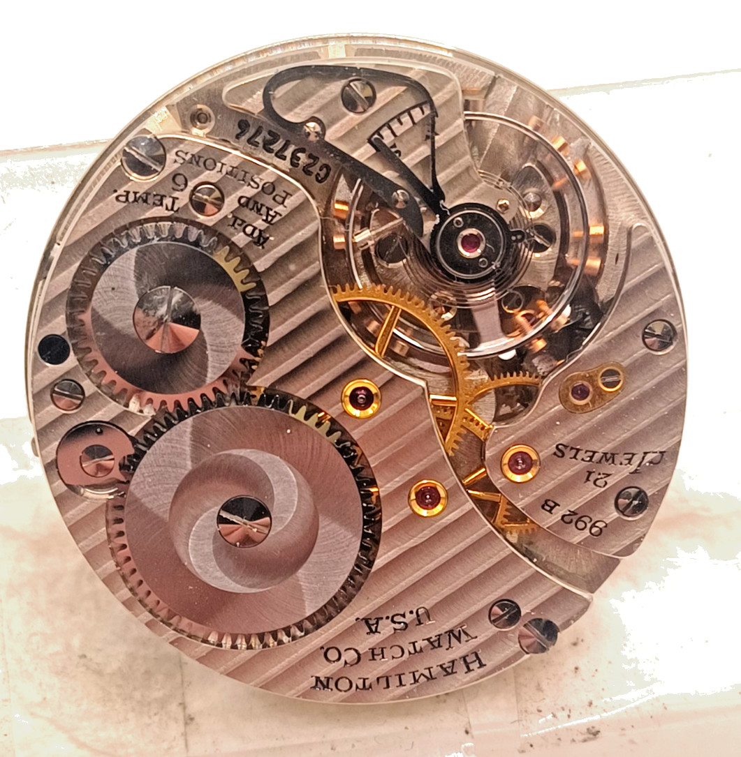 Vintage  1948 Hamilton 992 B Open Face Pocket Watch Movement -16 S! 21 J !RUN! View 2