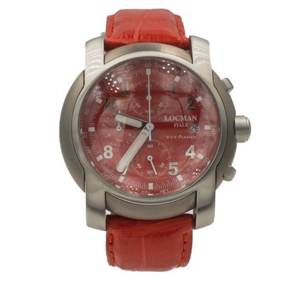LOCMAN Italy Titanium Chronograph Watch REF 010 Titanium Steel Red Leather...