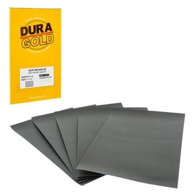 DURA-GOLD  5.5'' x 9'' Wet Dry Sandpaper, P1000 Grit, 25 Sheets, Single Sleeve