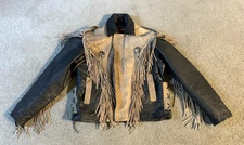 VTG Hot Leathers Men's 2-Tone Fringed Leather Western Biker Jacket - Size 48