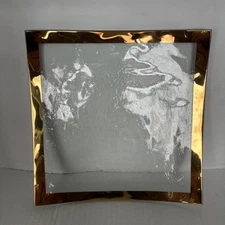 AnnieGlass Clear Curved Glass Square Plate with Gold Trim 10"