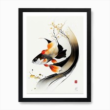 Kin Showa Koi Fish Minimal Line Dra Framed Wall Art Poster Canvas Print Picture