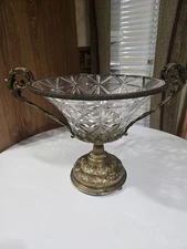Antique Cut Crystal & Bronze Centerpiece Bowl Ornate Victorian Style Signed Nike