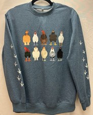Chicken Breeds Graphic Sweatshirt Blue Medium Farm Hen Rooster Pullover