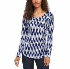 Karen Kane Blue & White Abstract Blouse Size L