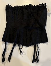 Frederick  s Of Hollywood Bustier Corset Black Brocade Lace Garters G-string 34