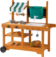 Outdoor Mud Kitchen Set for Kids, Wooden Pretend Play Kitchen with Plant Growing