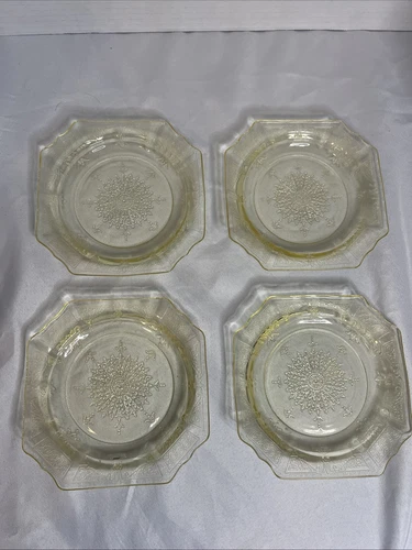 Hocking Princess Set 4 Yellow Depression Glass Dessert Plates