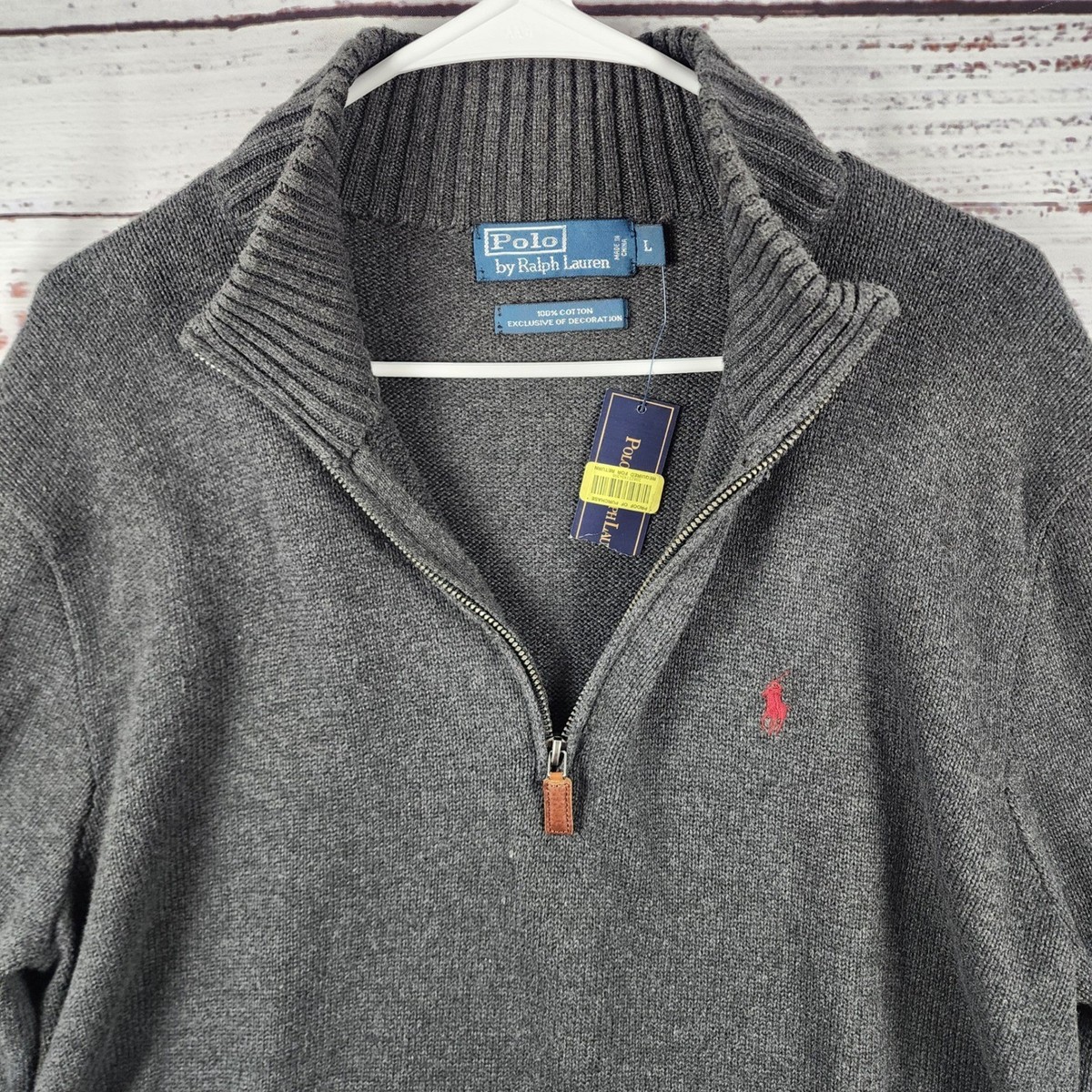 NWT Polo Ralph Lauren Quarter Zip Sweater Mens Large Regular Gray