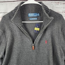 NWT Polo Ralph Lauren Quarter Zip Sweater Mens Large Regular Gray Red Pony Logo