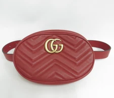 Authentic Gucci GG Marmont V Stitch  Leather Waist Bag I#46666