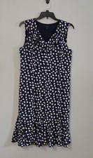 Talbots Navy and White Floral V-neck Dress with Ruffles Size 16