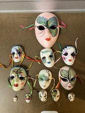 Vintage Lot 12 Mardi Gras Porcelain Ceramic Clay Painted wall face Mask