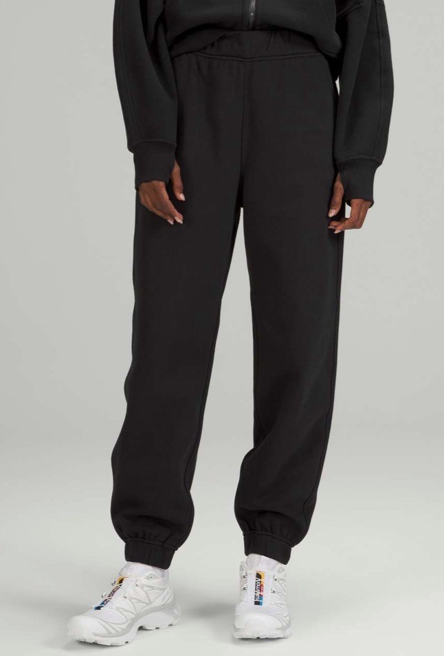 Lululemon Size 8 Black Cotton Terry Relaxed High-Rise Jogger Pants Pockets 23.5”