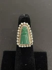 Vintage Sterling Silver Carved Green Onyx Ring Size 5 - 9.64g