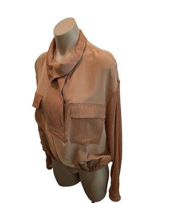 AGNONA Silk Light Brown Top with Two Breast Pockets and Elastic Waist - 40