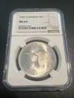 1967 CANADA SILVER 1 DOLLAR CANADIAN GOOSE - NGC MS63