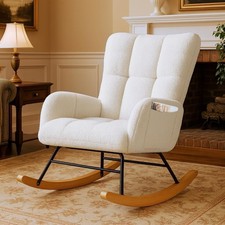 Nursery Rocking Chair, Teddy Glider Rocker with Pockets, High Backrest