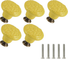 Yellow Ceramic Knobs 10 Pack Flower Drawer Pulls Vintage Cabinet Knobs - Antique