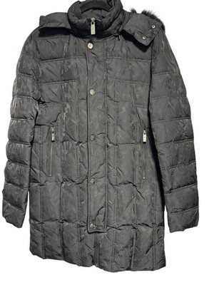 Versace Collection Men s Long Puffer Coat Black Faux Fur Hood Size 48 Luxury