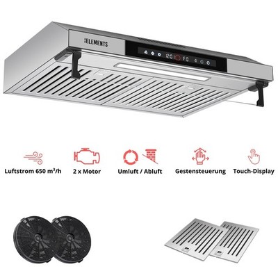 KB ELEMENTS Dunstabzugshaube 60 cm, 650 m³/h, Doppelter Motor, Gesten, Touch 60S
