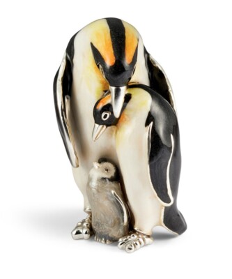 Saturno Silver and Enamel Penguin Family Fully Hallmarked