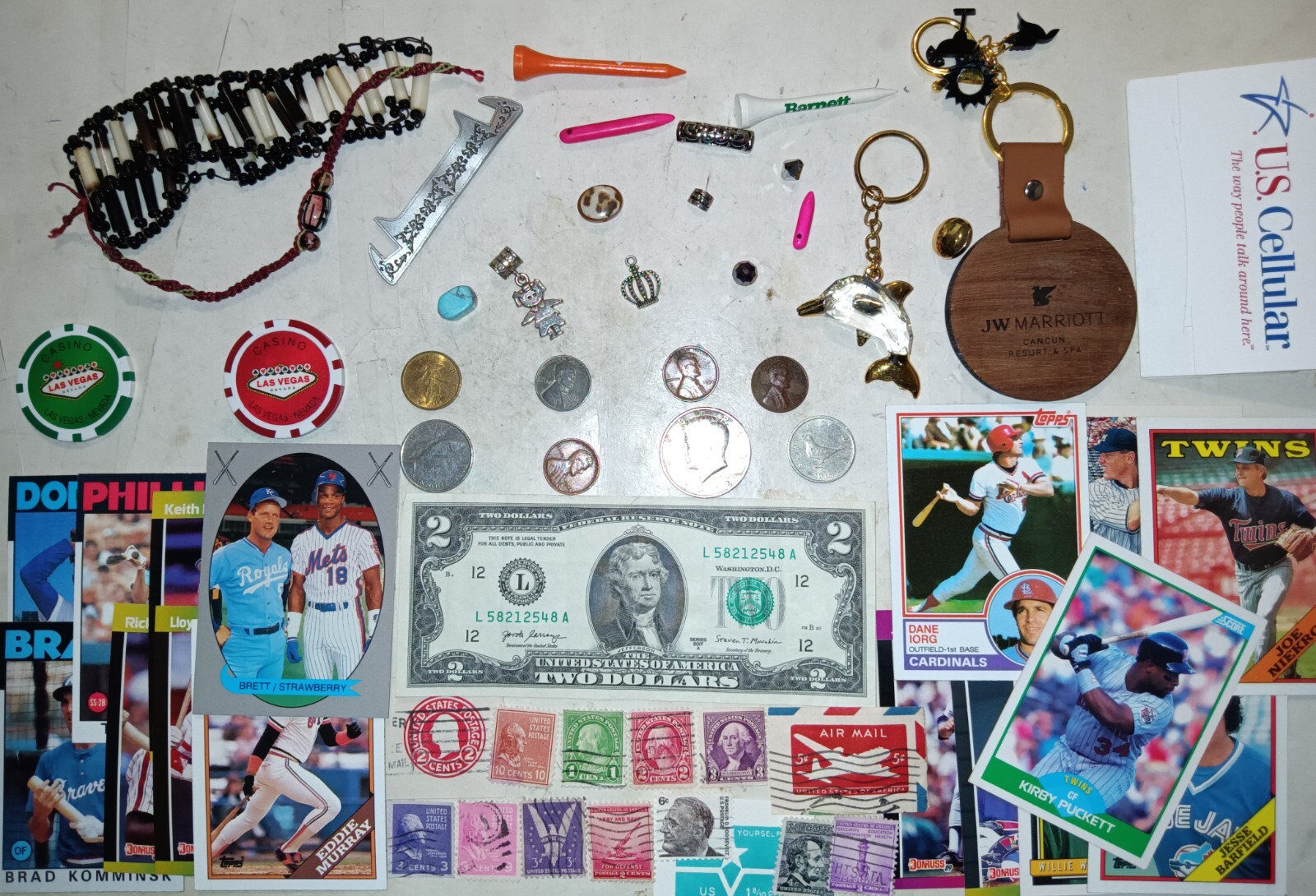 JUNK DRAWER LOT___USA OLD COINS, 1943 Cent_JEWELRY VINTAGE_Stamps_TURQUOISE_$2