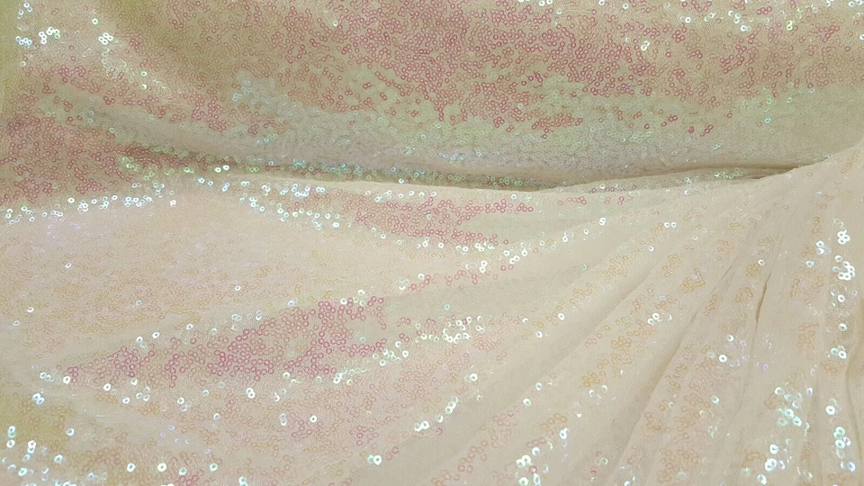 White Iridescent Sequin Hologram On Mesh Fabric By The Yard Dress Fashion - Image 2 of 4