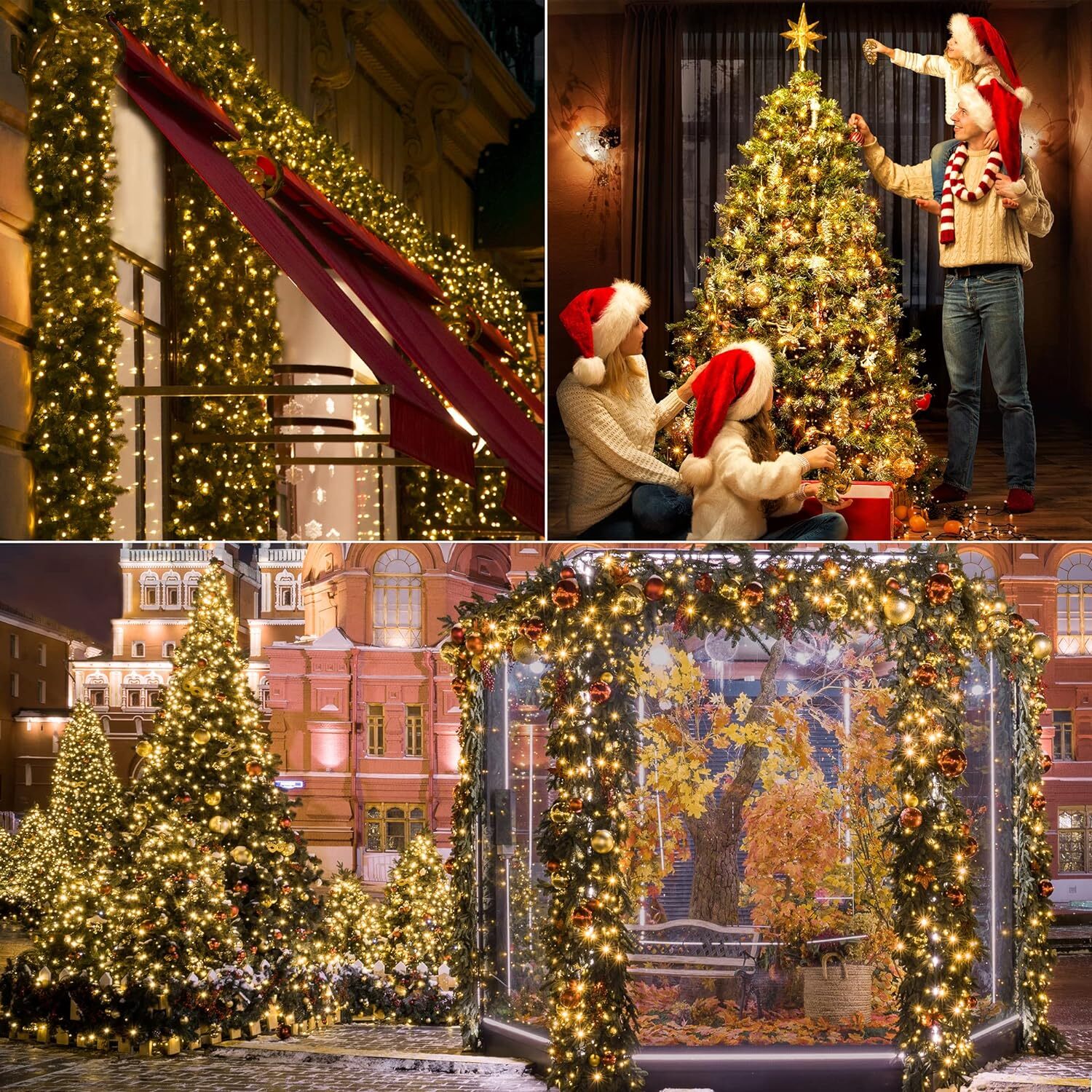 Ollny Cluster Lights for Christmas Tree,1000LED 49ft Warm White