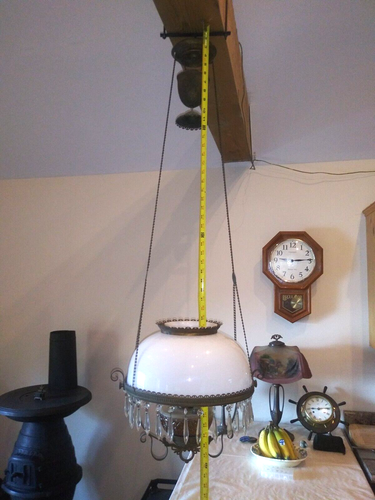 HANGING LIBRARY OR PARLOR VICTORIAN OIL LAMP ANTIQUE - Picture 13 of 18