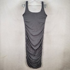 Charcoal Faux Suede Ruched Scoop Neck Sexy Bodycon Midi Tank Womens Dress Size M