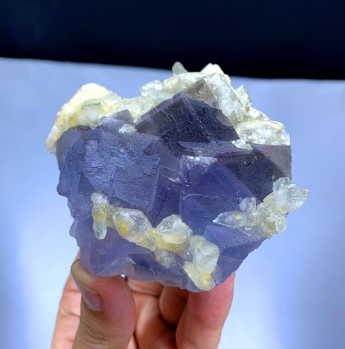 Natural Purple Blue Phantom Fluorite with Calcite from Pakistan - 378 grams