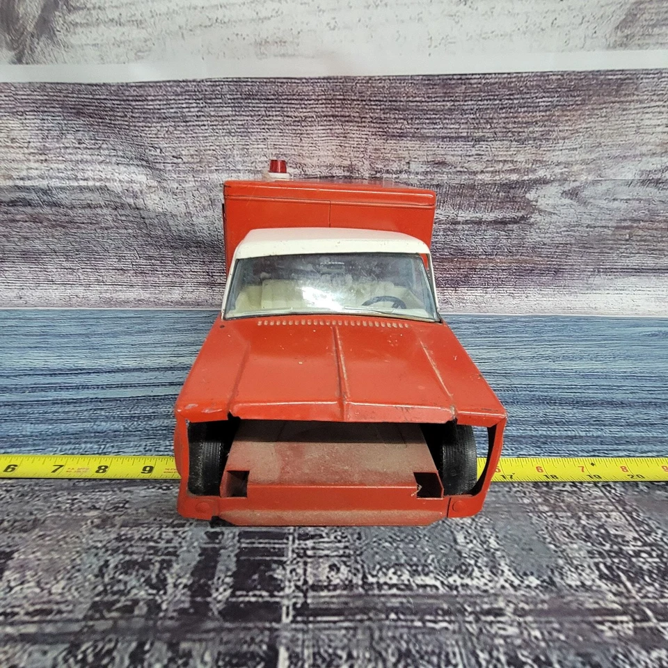 Vintage Nylint pressed steel Square body chevy ambulance red and white  - Image 3 of 4