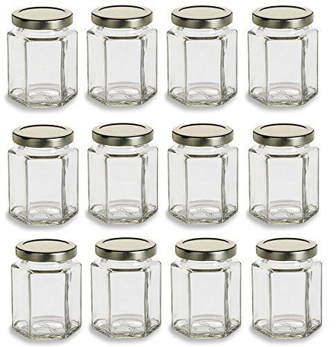 Nakpunar 12 Pcs 6 oz Hexagon Glass Jars with Gold Lids Jam Honey Candle Canning - Afbeelding 1 van 2