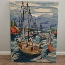 Vintage Needlepoint Sailboat Scene