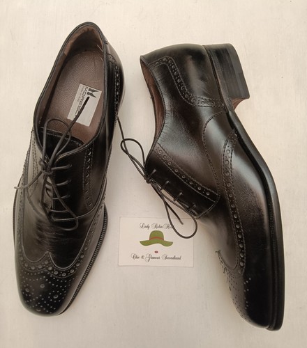 MORESCHI SCARPE UOMO STRINGATE E LAVORATE PELLE NERA FRANCESINE OXFORD n7 NUOVE - Bild 9 von 15