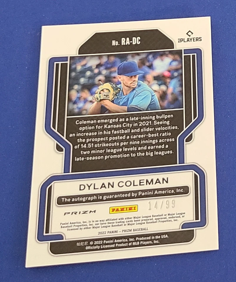 2022 Prizm Dylan Coleman Red Prizm Rookie Autographs RC #14/99 #RA-DC KC Royals - Image 3 of 3