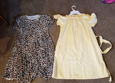 NICE LOT o 2 Girls Sundress Dress Nordstrom Uniqlo Yellow Check Cheetah 10-12 L