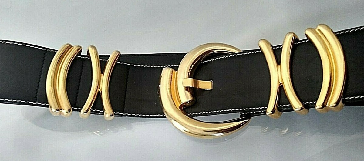 VINTAGE INCREDIBLE ESCADA 1980s BLACK LEATHER GOLD HARDWARE  display picture 1