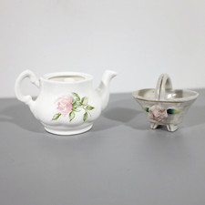 Porcelain Lot of Tea Pot and Flower Basket Center Piece Figures Miniatures
