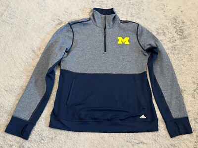 Michigan Wolverines Adidas Climalite 1/2 Zip Pullover Top Womens Large Blue Gray