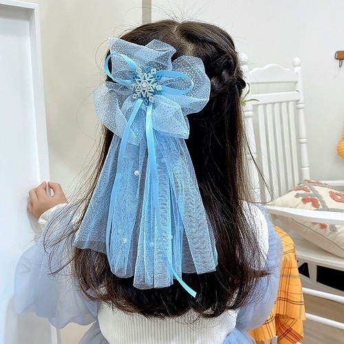 Princess girls Hair clip bowknot Elsa Blue SnowFlake sparkling frozen gift - Picture 8 of 11
